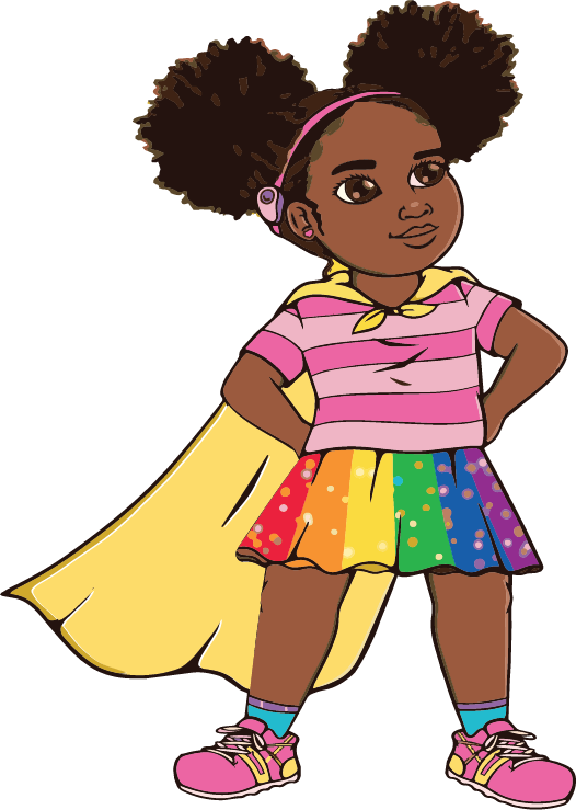 Billie BAHA — superhero pose with hands on hips, wearing a pink headband with her BAHA device